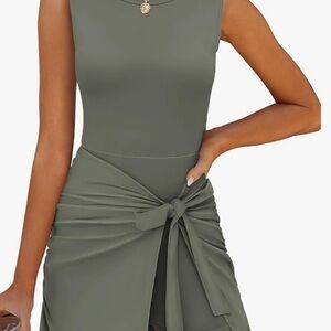 Elegant Olive Green Sleeveless Dress